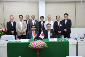 SK Behera and   Masatoshi Ito (sitting) along with M Sankaranarayanan and  SS Udgata with JBK top officials after signing the agreement 