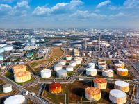 Aerial view of gas and oil refinery, Oil Industry.